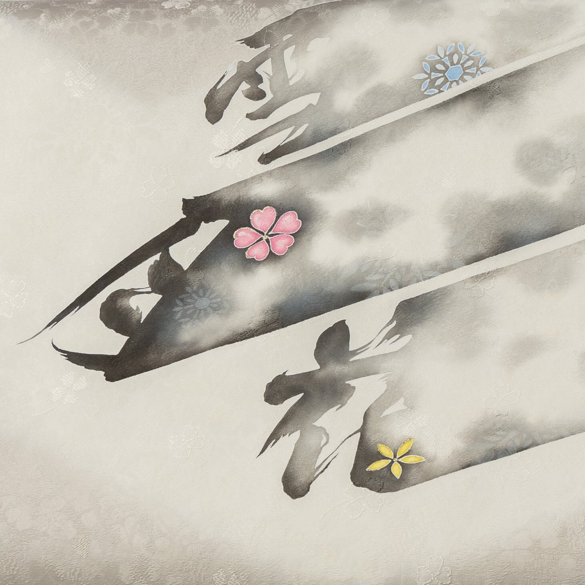 ys7139712; 縮緬地 手描友禅雪月花模様開き名古屋帯(額縁仕立て ys7139712; 縮緬地 手描友禅雪月花模様開き名古屋帯(額縁仕立て