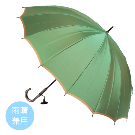 日本製 雨傘 「甲州織 かさね」雨晴兼用　グリーン×キャメル