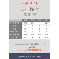 Youtube視聴者限定価格！《お試し》四柱推命 人格鑑定書（1枚PDF）｜強み・性格のクセ・活かし方（1日～2日納品）