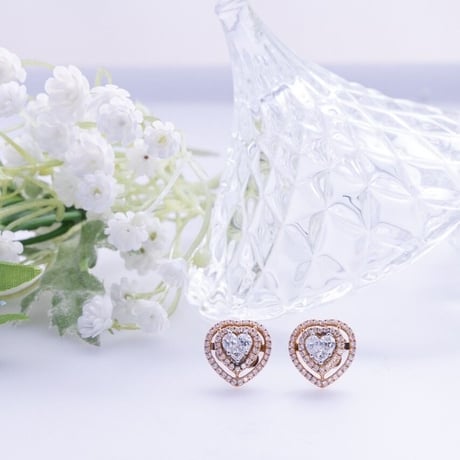 White Gold Pink Gold Diamond Ring ハートのダイアモンドピアス