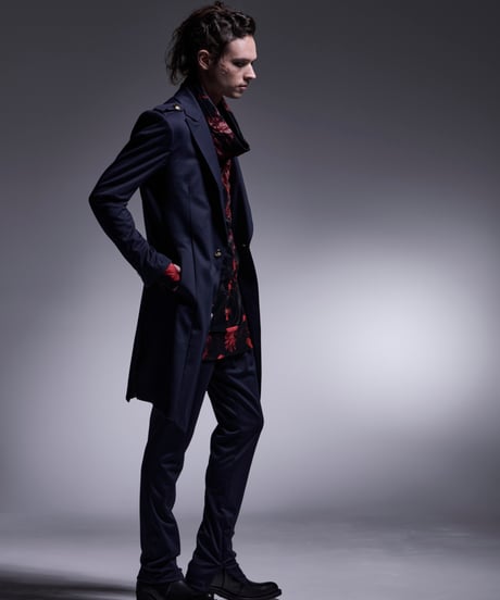 Kersey Jersey Epaulet Peacked Long Jacket (Navy)