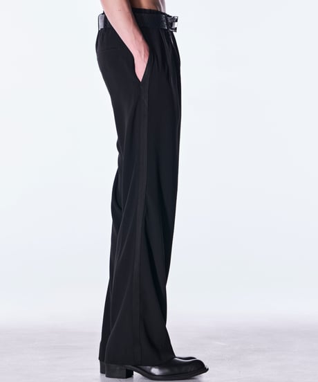 Back Satin Wide Slacks-Black