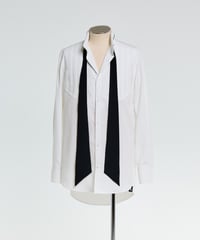 Pin Tuck Ribbon Shirt-WHITE