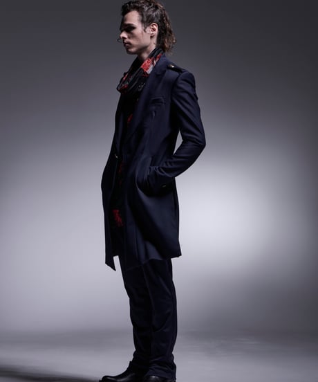 Kersey Jersey Epaulet Peacked Long Jacket (Navy)