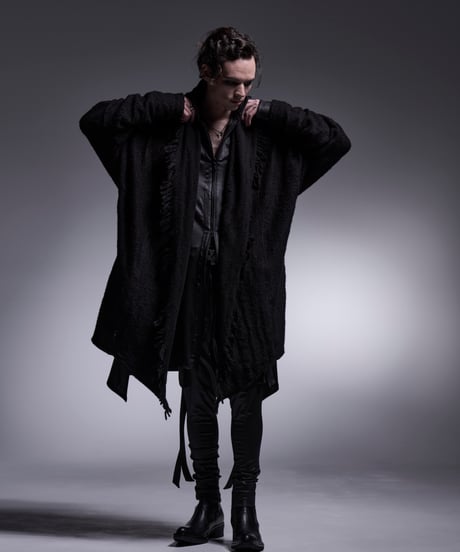 Damage Border Dolman Fringe Cardigan (BK)