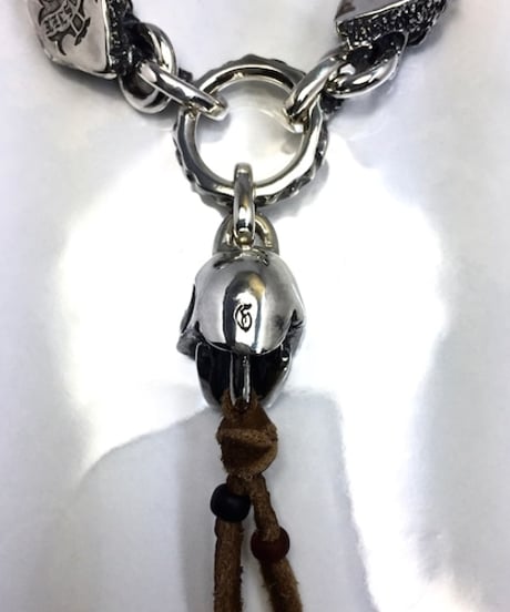 LEATHER NECKLACE 2 BEADS [SKULL & WOLVES]