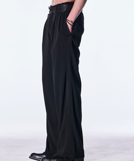Back Satin Wide Slacks-Black