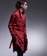Vintage Satin Pin Tuck Flare Shirt (RED)