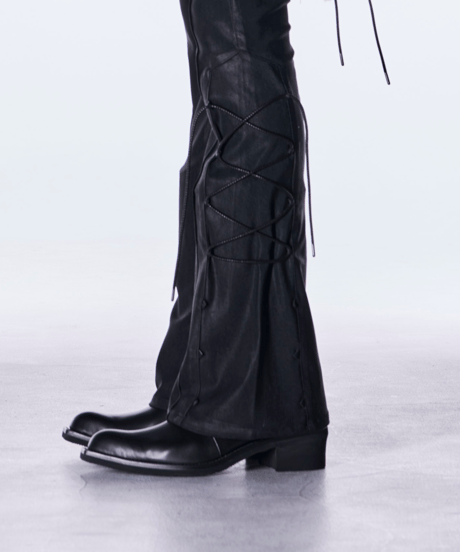 Coating High Tension Jersey Lace Up Flare Pants