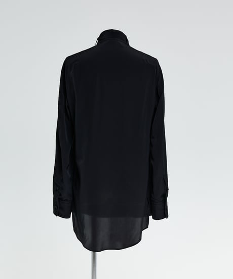 Pin Tuck Ribbon Shirt-BLACK