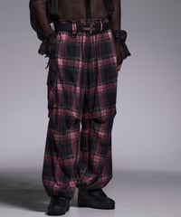 Pink Check Twill Wide Cargo Pants