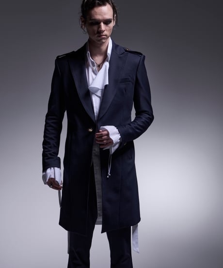 Kersey Jersey Epaulet Peacked Long Jacket (Navy)