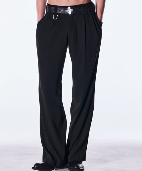 Back Satin Wide Slacks-Black