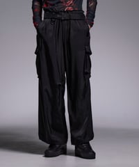 Satin Wide Cargo Pants (Black)