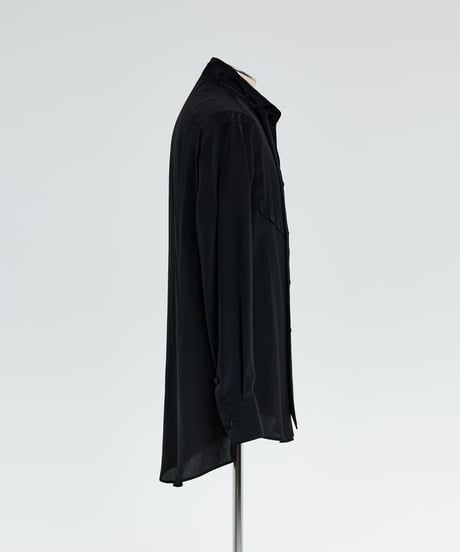 Pin Tuck Ribbon Shirt-BLACK