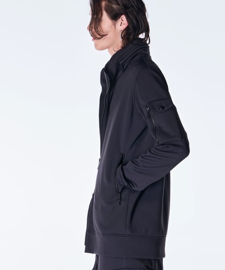 Double Knit Jersey Stand Collar Blouson-Black