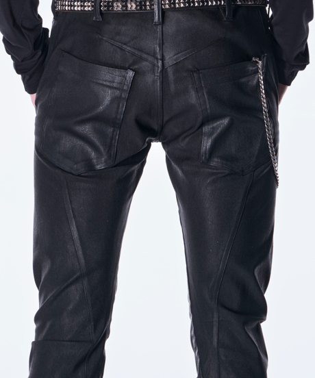 Combination Denim Coating Curve Pants