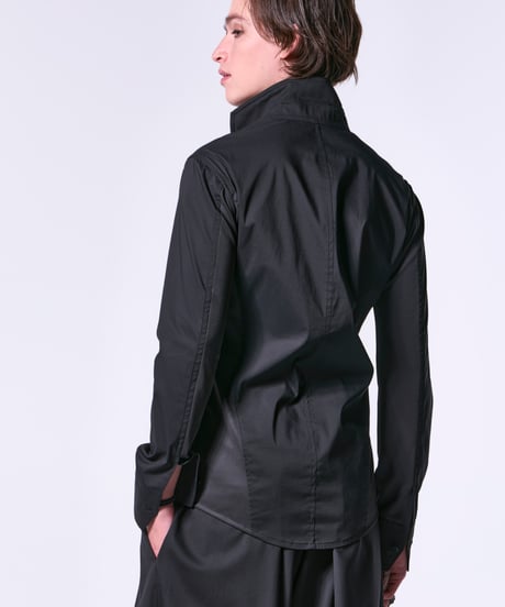 Loan Stand Collar Side Rib Shirt(Black)