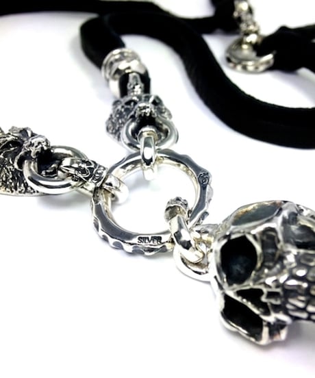 LEATHER NECKLACE 2 BEADS [SKULL & WOLVES]