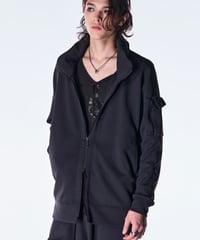 Double Knit Jersey Stand Collar Blouson-Black