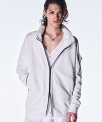 Double Knit Jersey Stand Collar Blouson-White