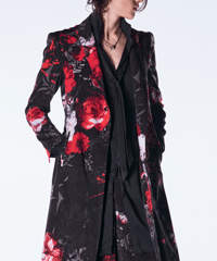 Goth Flora Suede Satin Flare Jacket-Black