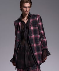 Pink Check Twill Trimming Stand Collar Jacket