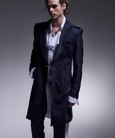 Kersey Jersey Epaulet Peacked Long Jacket (Navy)