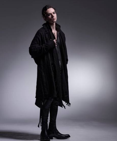 Damage Border Dolman Fringe Cardigan (BK)
