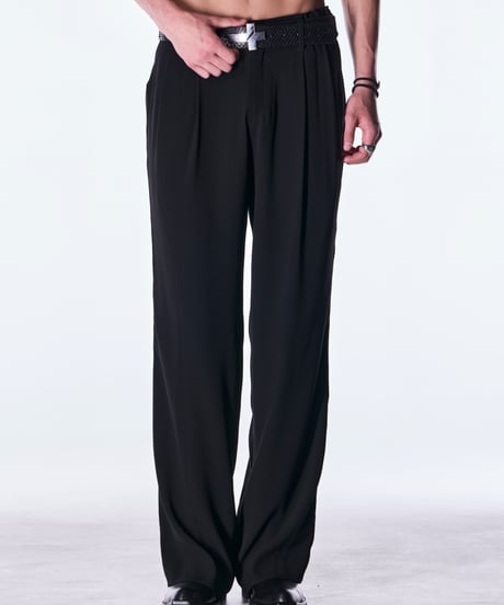 Back Satin Wide Slacks-Black