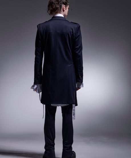 Kersey Jersey Epaulet Peacked Long Jacket (Navy)
