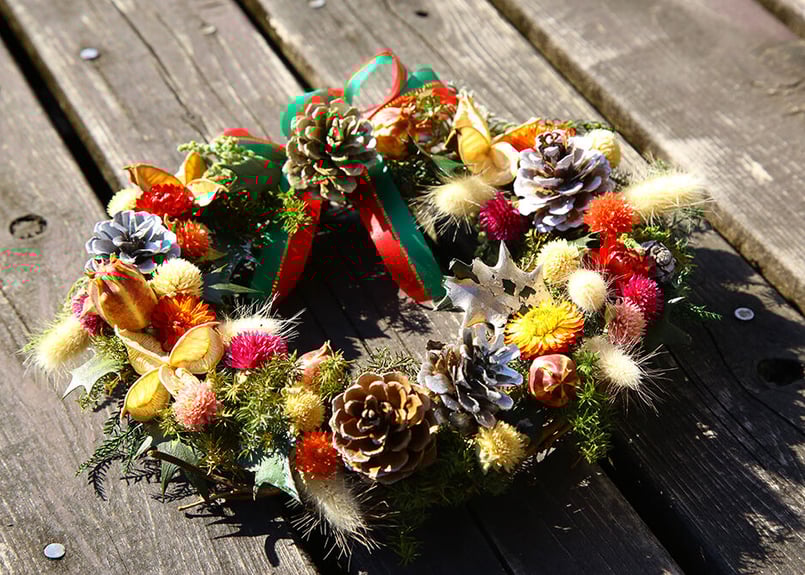クリスマスリース　お正月リース　節分リース　冬リース　ドライフラワーリース カラフルなナチュラルリース オールシーズン 春夏秋冬 フラワー
