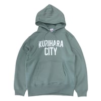 KURIHARA CITY 10.0オンス裏起毛プルオーバー パーカ（スモーキーグリーン）