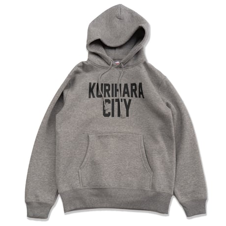 KURIHARA CITY 10.0オンス裏起毛プルオーバー パーカ（ヘザーグレー）