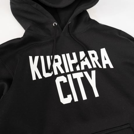 KURIHARA CITY 10.0オンス裏起毛プルオーバー パーカ（ブラック）