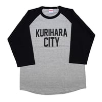 KURIHARA CITY 5.6oz  ラグラン 3/4スリーブ Tシャツ（ミックスグレー×ブラック）