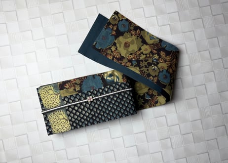 きりばめ半巾帯＜インド更紗 蒼と青＞