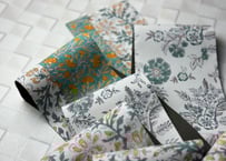 きりばめ半巾帯＜インド更紗 グリーン＆ハニーフラワー＞