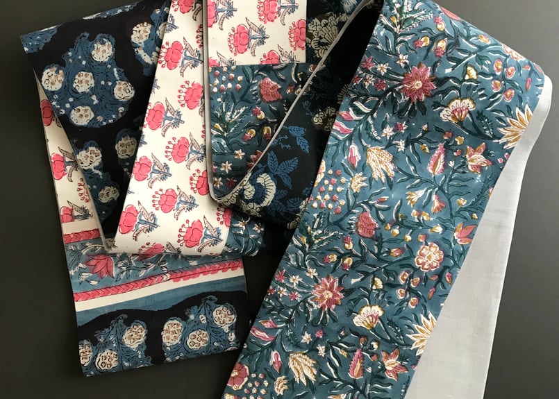 きりばめ半巾帯＜インド更紗 ブルーピンク＞ | KIMONO SMILE