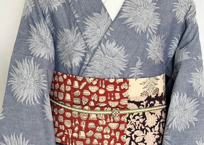 きりばめ半巾帯＜インド更紗 food＆flowerレッド＞ | KIMONO SMILE