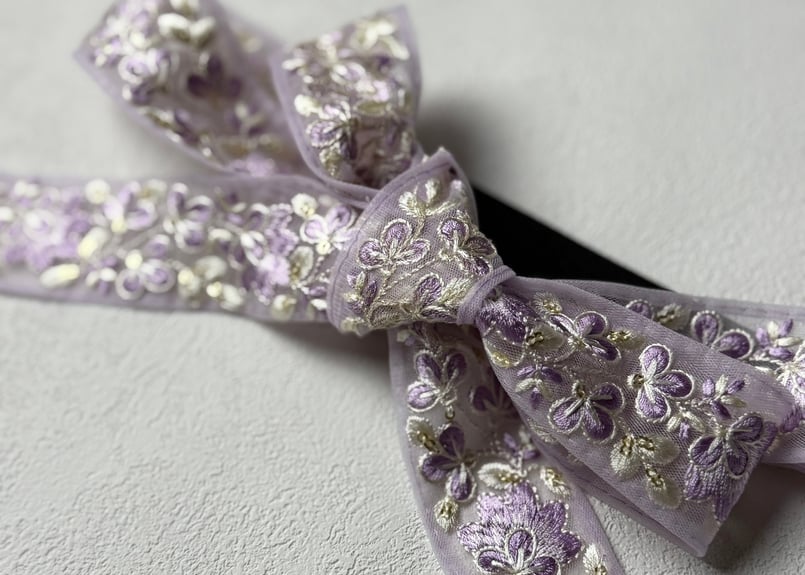 刺繍リボンの三重仮紐＜シフォンフラワーPurple＞ | KIMONO SMILE