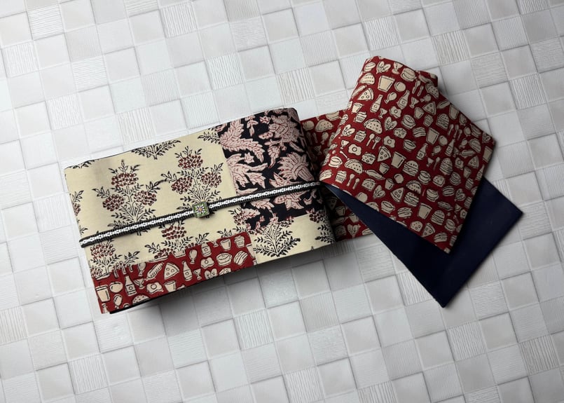 半幅帯　インド更紗　更紗模様　ハンドブロック　ハンドメイド きりばめ半巾帯＜インド更紗 food＆flowerレッド＞ | KIMONO SMILE