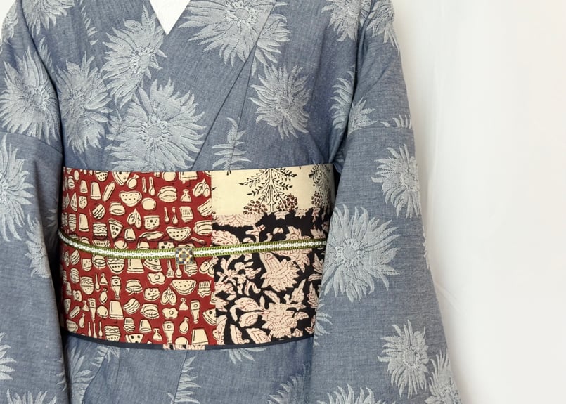 きりばめ半巾帯＜インド更紗 food＆flowerレッド＞ | KIMONO SMILE