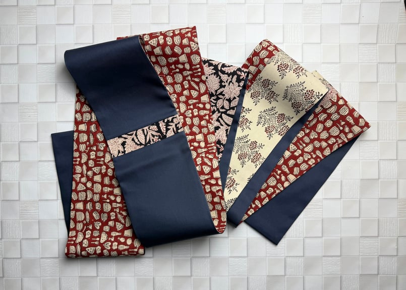 半幅帯　インド更紗　更紗模様　ハンドブロック　ハンドメイド きりばめ半巾帯＜インド更紗 food＆flowerレッド＞ | KIMONO SMILE
