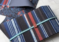 きりばめ半巾帯＜インド更紗 ネイビーフラワーストライプ＞