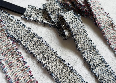 ツイードリボンの三重仮紐＜ネイビー＞＜ピンク＞