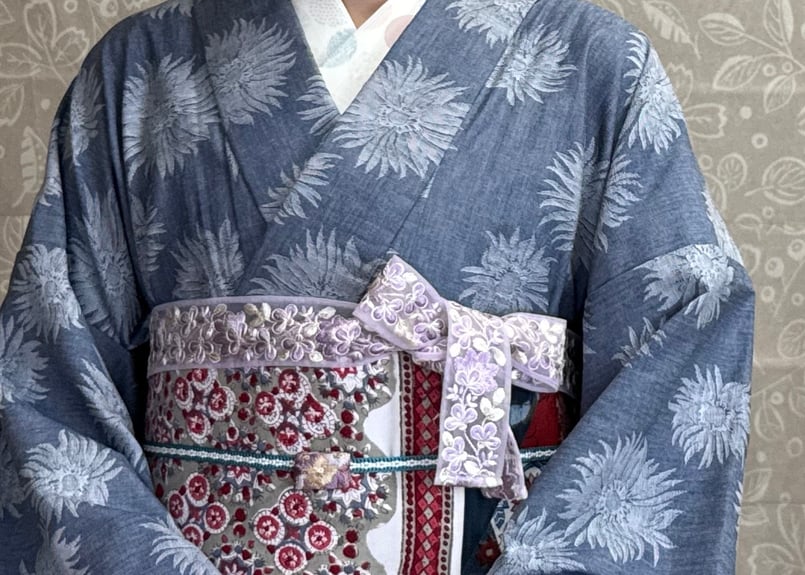 刺繍リボンの三重仮紐＜シフォンフラワーPurple＞ | KIMONO SMILE