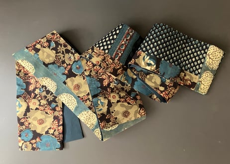 きりばめ半巾帯＜インド更紗 蒼と青＞