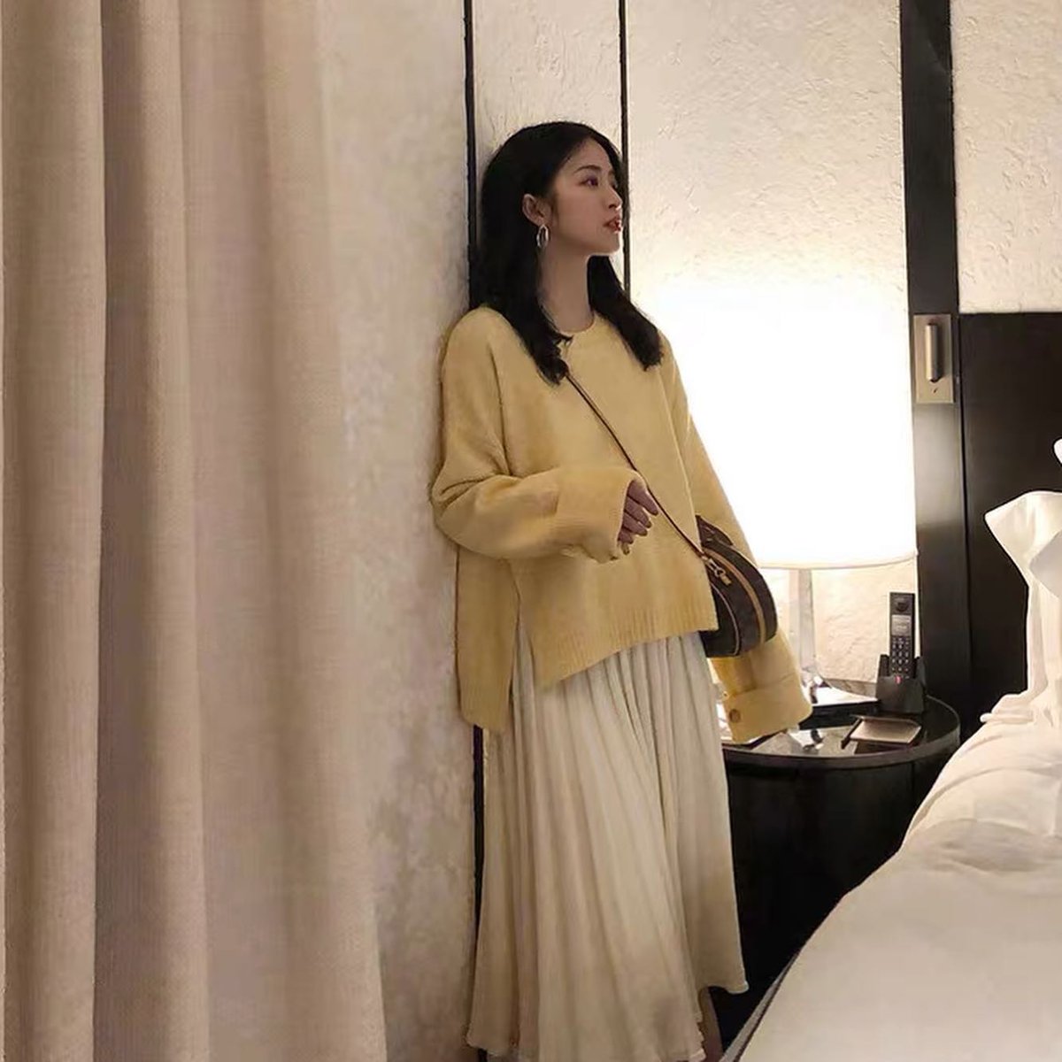 ニット セットアップ スカート イエロー ハニーイエローニットシフォンスカートセットアップ | Lily prier