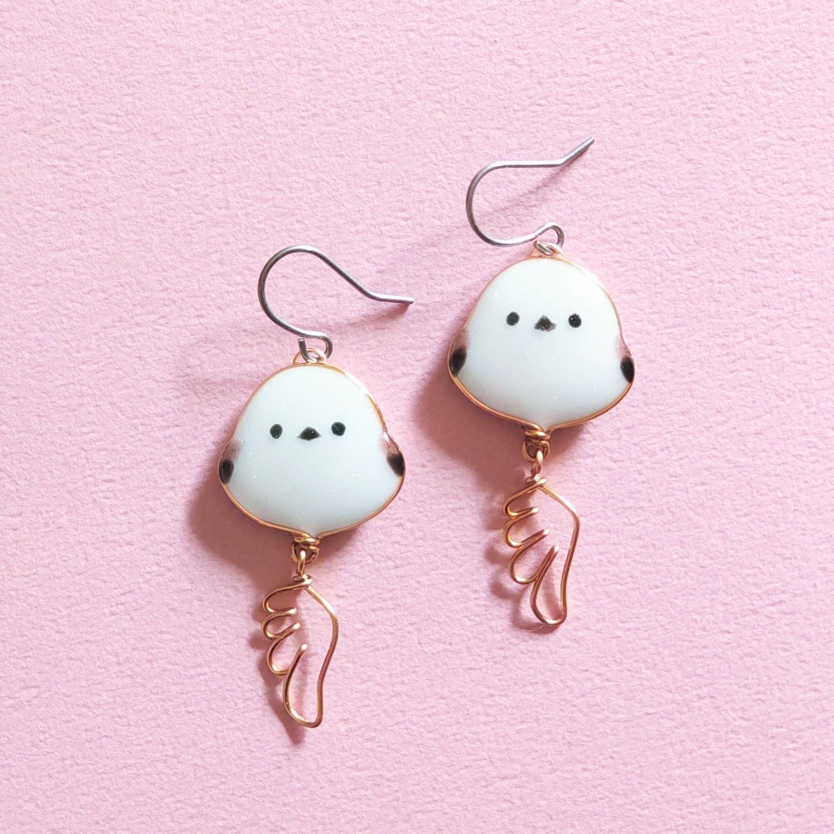 No.612-C シマエナガ☆水彩画風☆レジンピアス・イヤリング No.1612-A